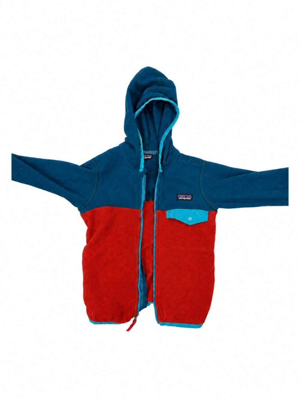 Patagonia Teal Rust Colorblock Hooded Fleece Jacket 4T